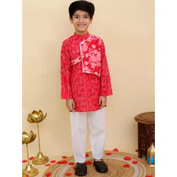 Aj DEZInES Boys Floral Printed Mandarin Collar Pure Cotton Kurta With Pyjama-picture-30
