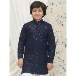 Aj DEZInES Boys Geometric Embroidered Band Collar Chikankari Sequinned Straight Kurta-picture-58