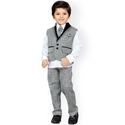 Aj DEZInES Boys Grey & White Regular Fit Party Waistcoat Suit-picture-46