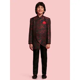Aj DEZInES Boys Jacquard Floral Jaal Assemetric Two Piece Indo Western Pant Set-picture-17