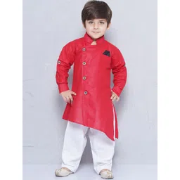 Aj DEZInES Boys Mandarin Collar Asymmetric Pure Cotton Kurta with Pyjamas-picture-25