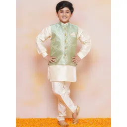 Aj DEZInES Boys Mandarin Collar Kurta with Pyjamas & Nehru Jacket-picture-15
