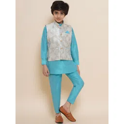 Aj DEZInES Boys Mandarin Collar Kurta With Trousers & Nehru Jacket-picture-48