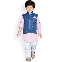 Aj DEZInES Boys Mandarin Collar Pure Cotton Kurta with Churidar & Nehru Jacket-picture-23