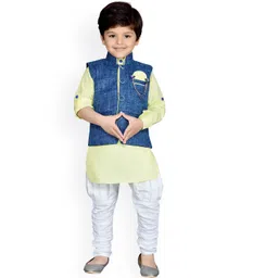 Aj DEZInES Boys Mandarin Collar Pure Cotton Kurta with Churidar & Nehru Jacket-picture-20
