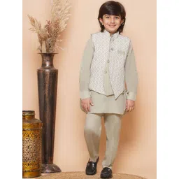 Aj DEZInES Boys Mandarin Collar Pure Cotton Kurta With Trousers & Nehru Jacket-picture-24