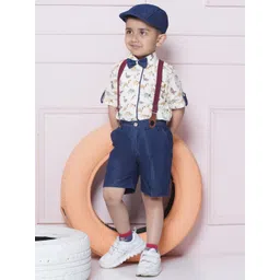 Aj DEZInES Boys Printed Cotton Shirt Bow Shorts With Cap Suspenders Clothing Set-picture-30