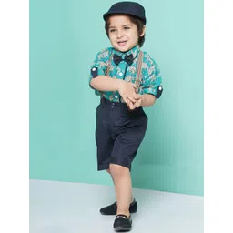 Aj DEZInES Boys Printed Cotton Shirt Bow Shorts With Cap Suspenders Clothing Set-picture-16