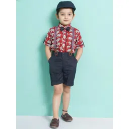 Aj DEZInES Boys Printed Cotton Shirt Bow Shorts With Cap Suspenders Clothing Set-picture-17