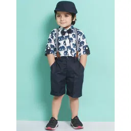 Aj DEZInES Boys Printed Cotton Shirt Bow Shorts With Cap Suspenders Clothing Set-picture-13