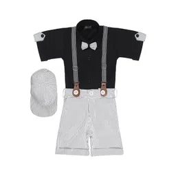 Aj DEZInES Boys Printed Cotton Shirt Bow Shorts With Cap Suspenders Clothing Set-picture-15