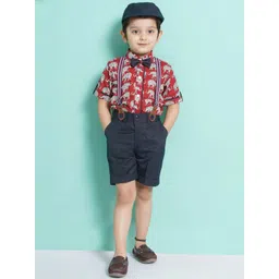 Aj DEZInES Boys Printed Cotton Shirt Bow Shorts With Cap Suspenders Clothing Set image 1