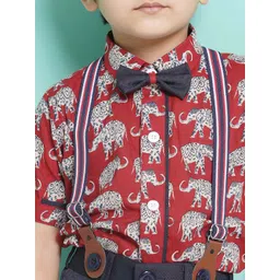 Aj DEZInES Boys Printed Cotton Shirt Bow Shorts With Cap Suspenders Clothing Set image 3