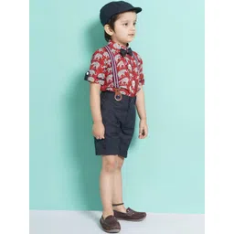 Aj DEZInES Boys Printed Cotton Shirt Bow Shorts With Cap Suspenders Clothing Set image 4