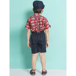 Aj DEZInES Boys Printed Cotton Shirt Bow Shorts With Cap Suspenders Clothing Set image 5