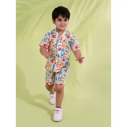 Aj DEZInES Boys Printed Shirt Collar Pure Cotton Shirt with Shorts-picture-25