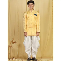 Aj DEZInES Boys Yellow Woven-Design Sherwani Set-picture-33