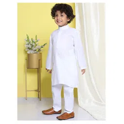 AJ Dezines  Full Sleeves Solid Kurta Pyjama Set - White-picture-11