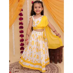 Aj DEZInES Girls Printed One Shoulder Gotta Patti Cotton Ready to Wear Lehenga Choli-picture-24