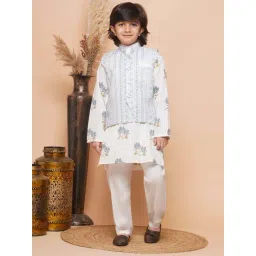 AJ Dezines Kids Grey & White Cotton Printed Full Sleeves Kurta Set-picture-27