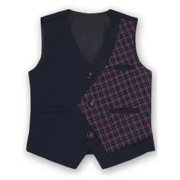 AJ Dezines Kids Navy & Purple Chequered Waistcoat-picture-28