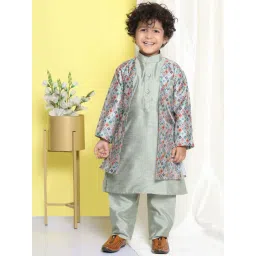 AJ Dezines Kids Pista Green Printed Full Sleeves Kurta Set-picture-29