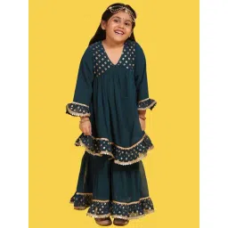 AJ Dezines Kids Teal Blue Printed Kurta Set-picture-20