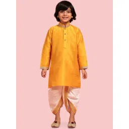 AJ Dezines Kids Yellow & White Embroidered Full Sleeves Kurta Set-picture-24
