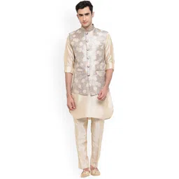 Aj DEZInES Men Beige Layered Kurta with Pyjamas-picture-33
