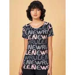 Ajile by Pantaloons Black Cotton Printed Sports T-Shirt-picture-33