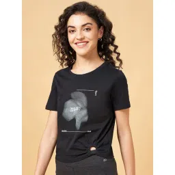 Ajile by Pantaloons Black Cotton Printed Sports T-Shirt image 3