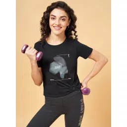 Ajile by Pantaloons Black Cotton Printed Sports T-Shirt image 4