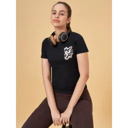 Ajile by Pantaloons Black Cotton Printed Sports T-Shirt image 4