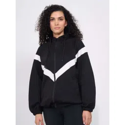 Ajile By Pantaloons Black Loose Fit Color-Block Sports Hoodie-picture-43