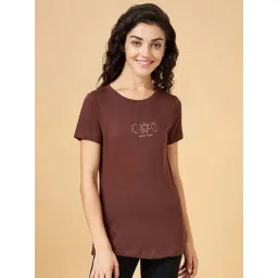 Ajile by Pantaloons Brown Cotton Graphic Print Sports T-Shirt-picture-45