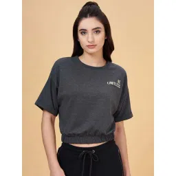 Ajile by Pantaloons Grey Cotton Printed Sports Crop T-Shirt-picture-16