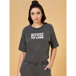 Ajile by Pantaloons Jet Black Cotton Printed Sports T-Shirt-picture-39