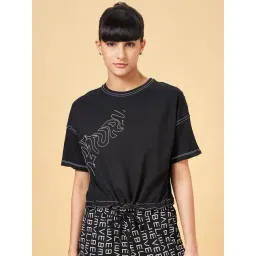 Ajile by Pantaloons Jet Black Cotton Printed Sports T-Shirt-picture-41