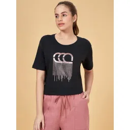 Ajile by Pantaloons Jet Black Cotton Printed Sports T-Shirt-picture-42