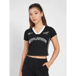 Ajile By Pantaloons Jet Black Cotton Slim Fit Printed T-Shirt-picture-11