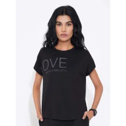 Ajile By Pantaloons Jet Black Regular Fit Printed Sports T-Shirt-picture-27