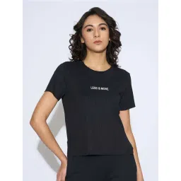 Ajile By Pantaloons Jet Black Relaxed Fit Printed Sports T-Shirt-picture-29