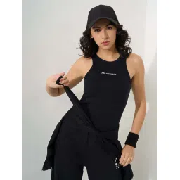 Ajile By Pantaloons Jet Black Slim Fit Printed Sports Tank Top image 4