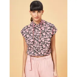 Ajile by Pantaloons Pink Cotton Printed Crop Sports T-Shirt-picture-46