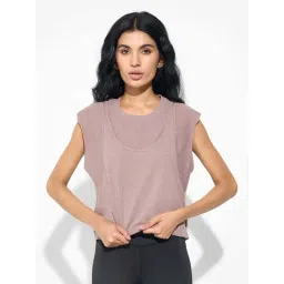 Ajile By Pantaloons Twilight Mauve Cotton Comfort Fit Sports T-Shirt-picture-43