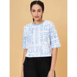 Ajile by Pantaloons White & Blue Cotton Printed Sports T-Shirt-picture-30