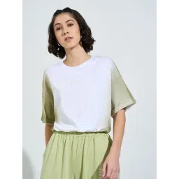Ajile By Pantaloons White & Green Cotton Loose Fit Ombre Top-picture-31