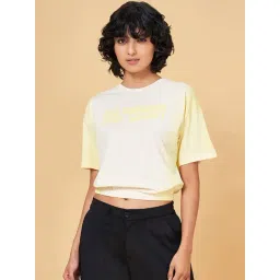 Ajile by Pantaloons White & Yellow Cotton Printed Sports Cropped T-Shirt-picture-41