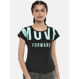 Ajile by Pantaloons Women Black & Turquoise Blue Print Pure Cotton T-Shirt-picture-10