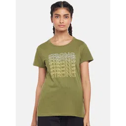Ajile by Pantaloons Women Olive Green & White Typography Printed T-shirt-picture-11